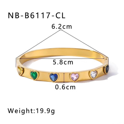 IG Style Shiny Heart Shape 304 Stainless Steel 18K Gold Plated Zircon Bangle In Bulk