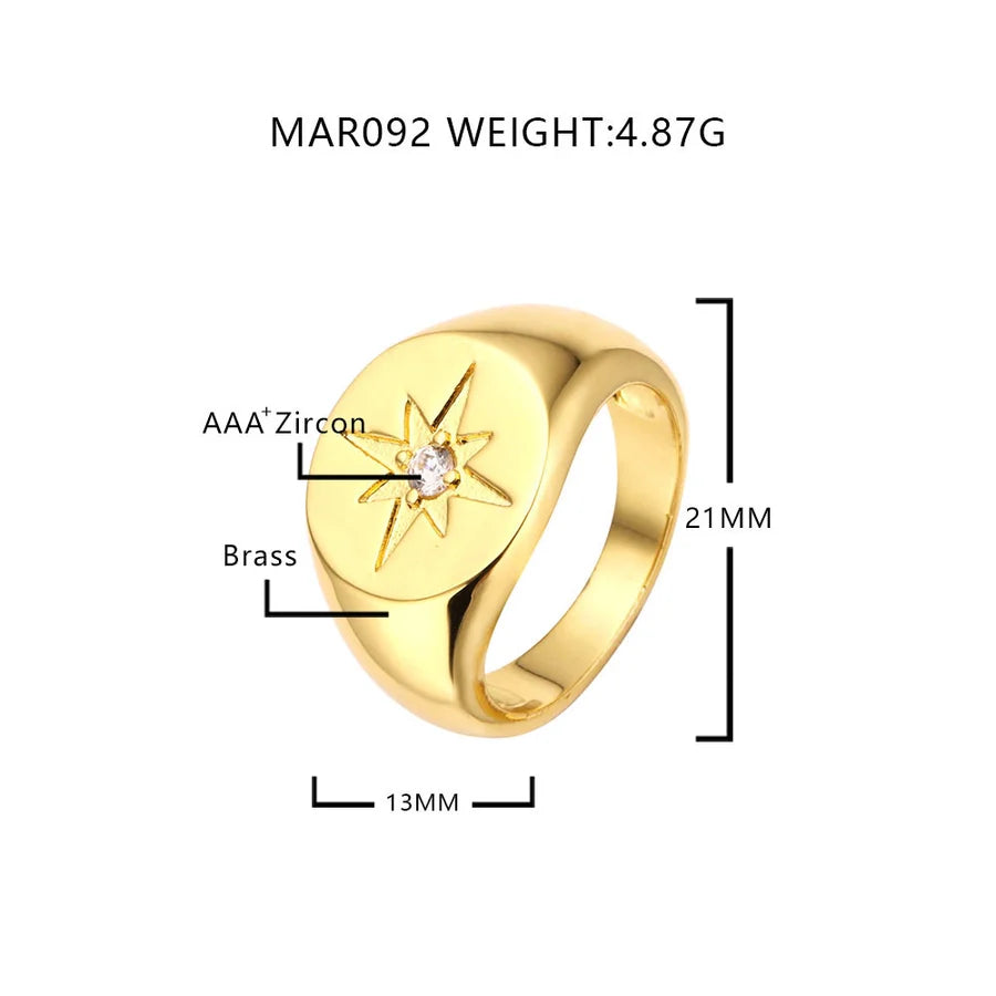 Jewelry Casual Vintage Style Classic Style Hexagram Round Copper Zircon K Gold Plated Rings