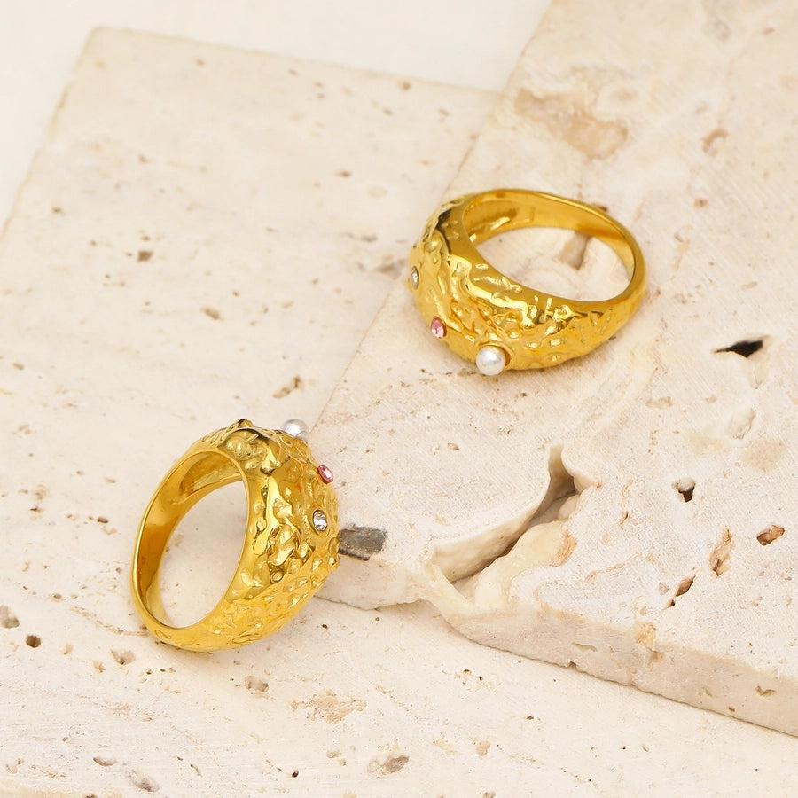 Jewelry Casual Elegant Geometric 304 Stainless Steel Zircon 18K Gold Plated Irregular Rings