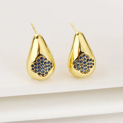 1 Pair Elegant Simple Style Four Leaf Clover Water Droplets Copper Zircon Ear Studs