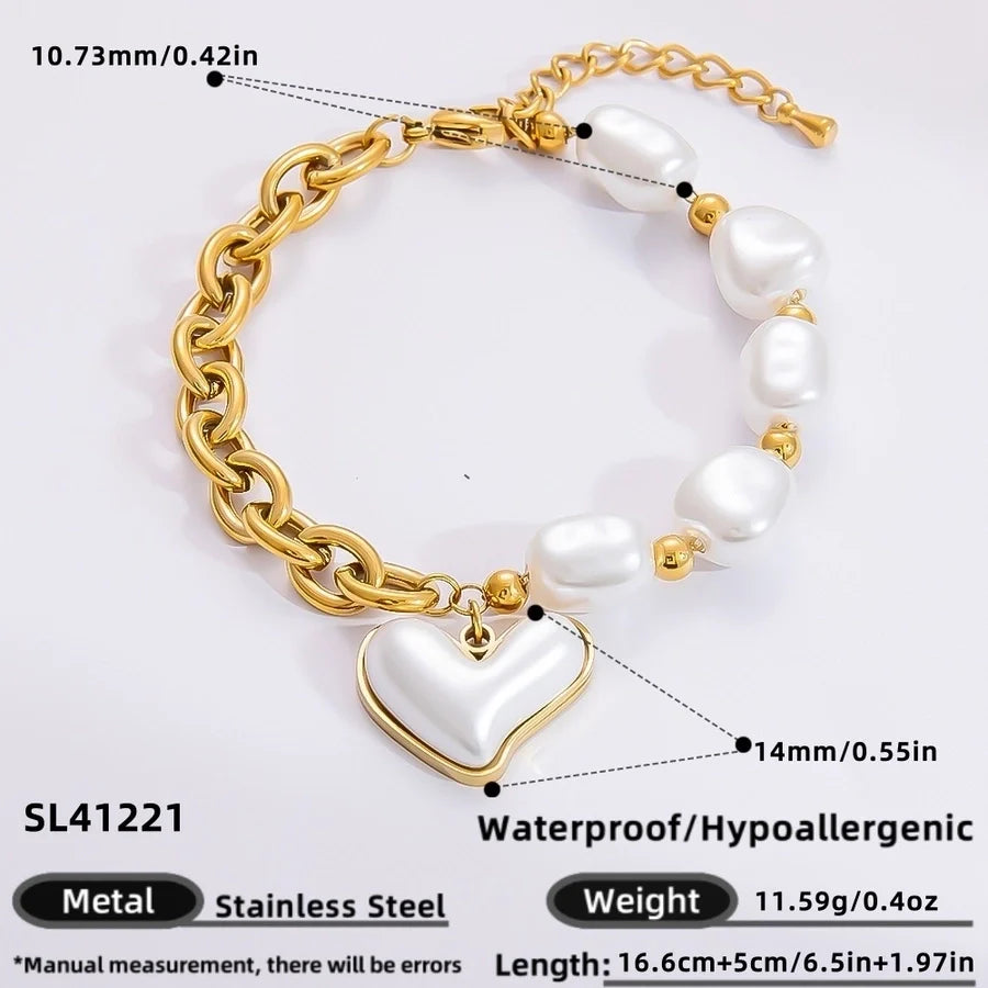IG Style Sweet Heart Shape 304 Stainless Steel 18K Gold Plated Bracelets In Bulk
