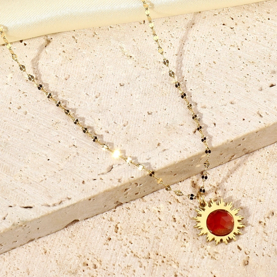 Jewelry Retro French Style Geometric Titanium Steel Natural Stone 14K Gold Plated Plating Pendant Necklace