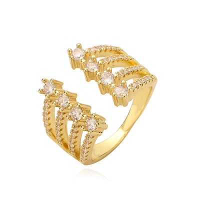 Copper Inlay Heart Shape Zircon Open Rings