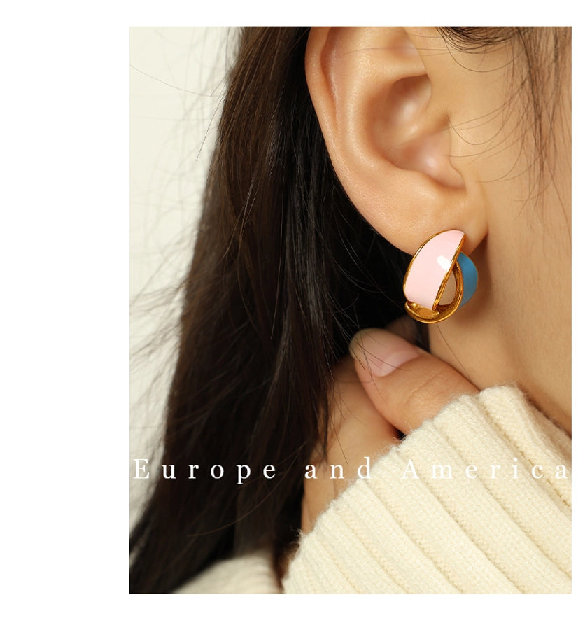 1 Pair IG Style Elegant Vintage Style C Shape Polishing Enamel Plating 304 Stainless Steel 18K Gold Plated Ear Studs