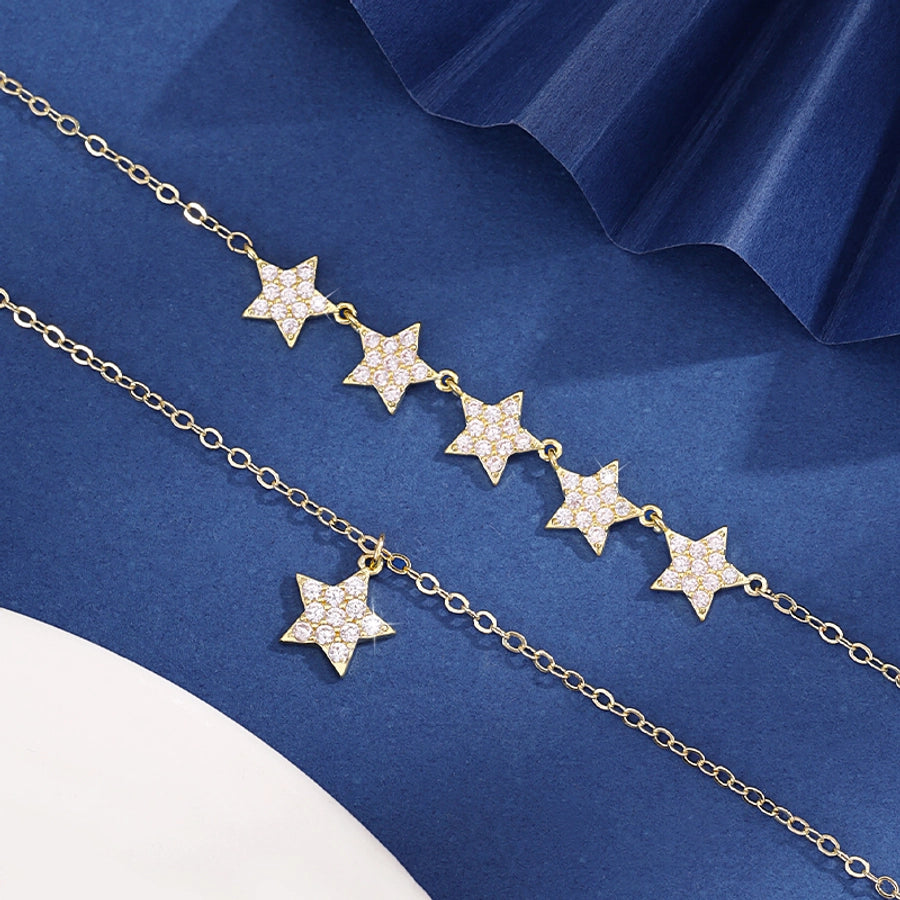 Jewelry Princess Sweet Pastoral Star Flower Butterfly Copper Zircon Imitation Gold  Necklace