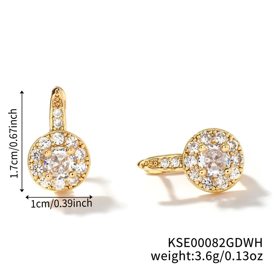 1 Pair Glam Shiny Korean Style Round Inlay Copper Zircon K Gold Plated Rhodium Plated Ear clip