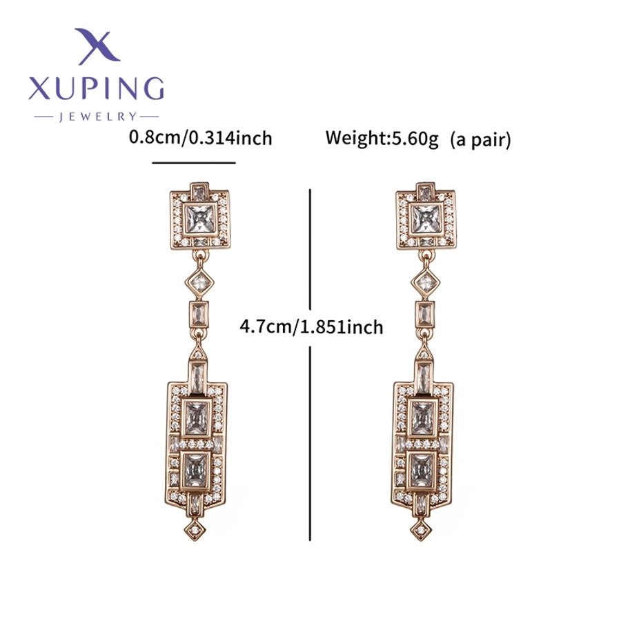 1 Pair Elegant Luxurious XUPING Geometric Plating Copper Artificial Gemstones 18K Gold Plated Drop Earrings