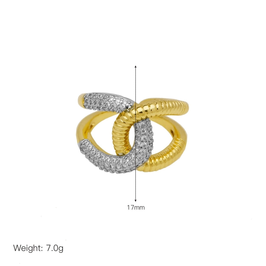 Jewelry IG Style Geometric Copper Zircon 18K Gold Plated Mixed Metal Inlay Open Rings