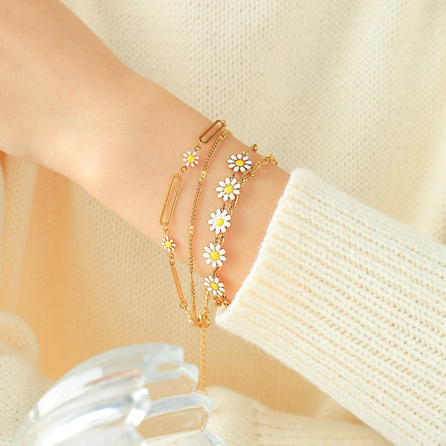 Elegant Sweet Simple Style Flower 304 Stainless Steel 14K Gold Plated Bracelets In Bulk