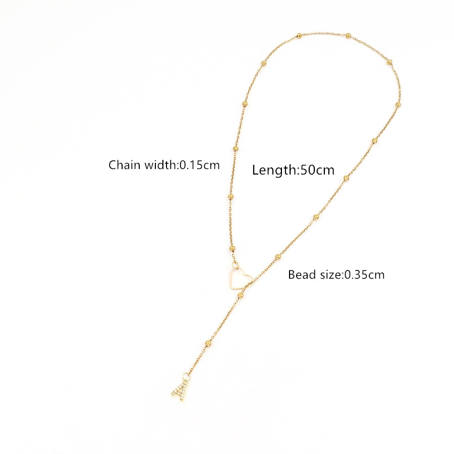 201 Stainless Steel Copper Inlay Letter Zircon Pendant Necklace