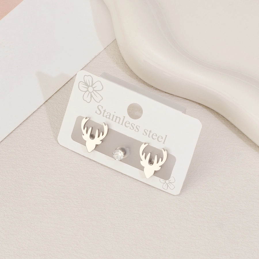 1 Set Halloween Cute Sweet Animal Cat Bat Polishing Inlay 304 Stainless Steel Zircon 18K Gold Plated Ear Studs