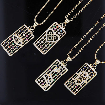 Hip-Hop Palm Heart Shape Snake Copper Inlay Zircon 18K Gold Plated Unisex Pendant Necklace