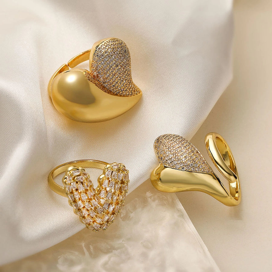 Copper Plating Heart Shape Zircon Open Rings