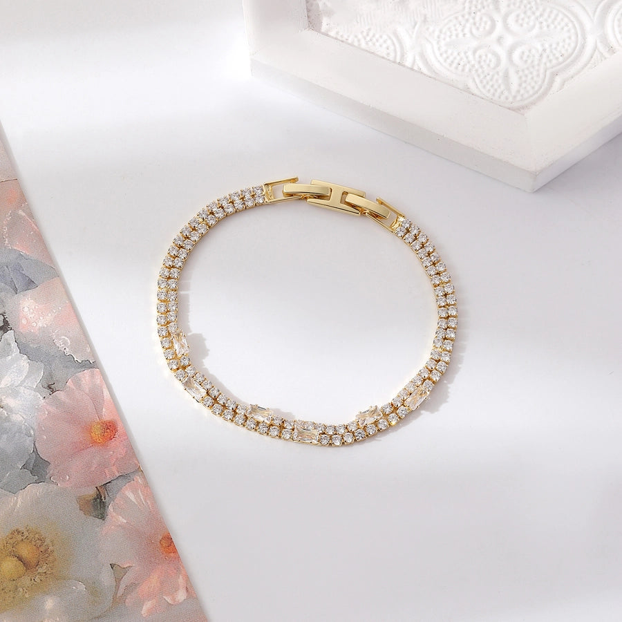 Copper Plating Inlay Geometric Zircon Bracelets