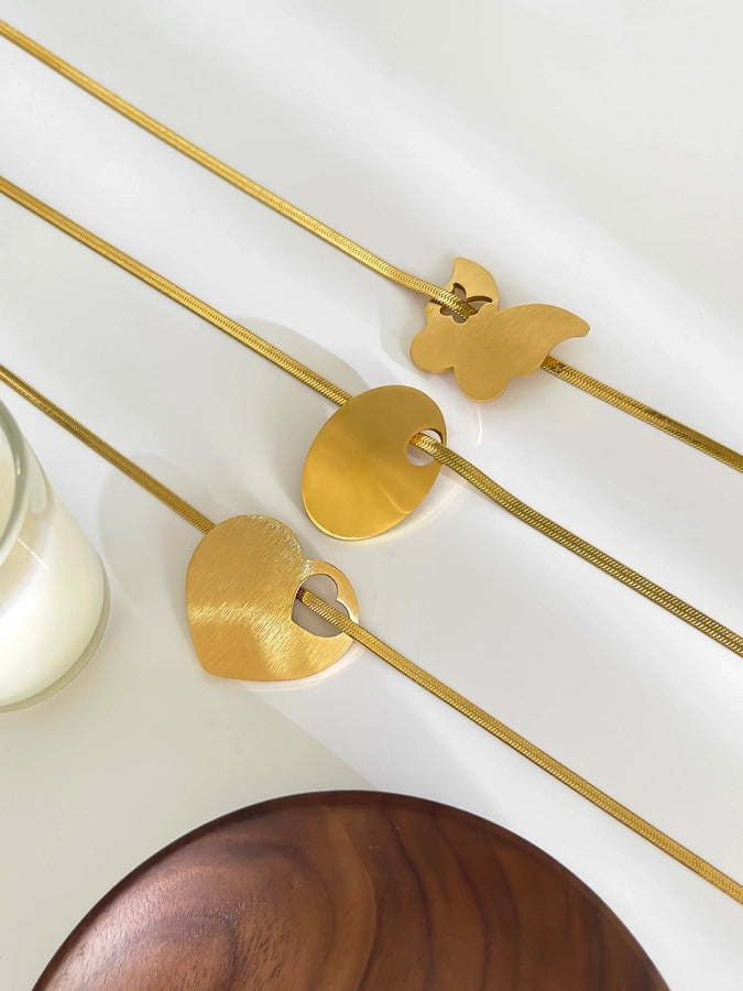 Jewelry Retro Exaggerated Heart Shape Butterfly 316L Stainless Steel  18K Gold Plated Pendant Necklace