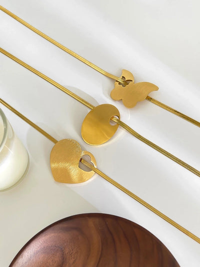 Jewelry Retro Exaggerated Heart Shape Butterfly 316L Stainless Steel  18K Gold Plated Pendant Necklace