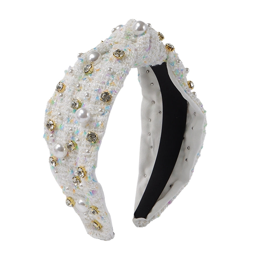 elegant color block imitation pearl cloth inlay pearl hair band