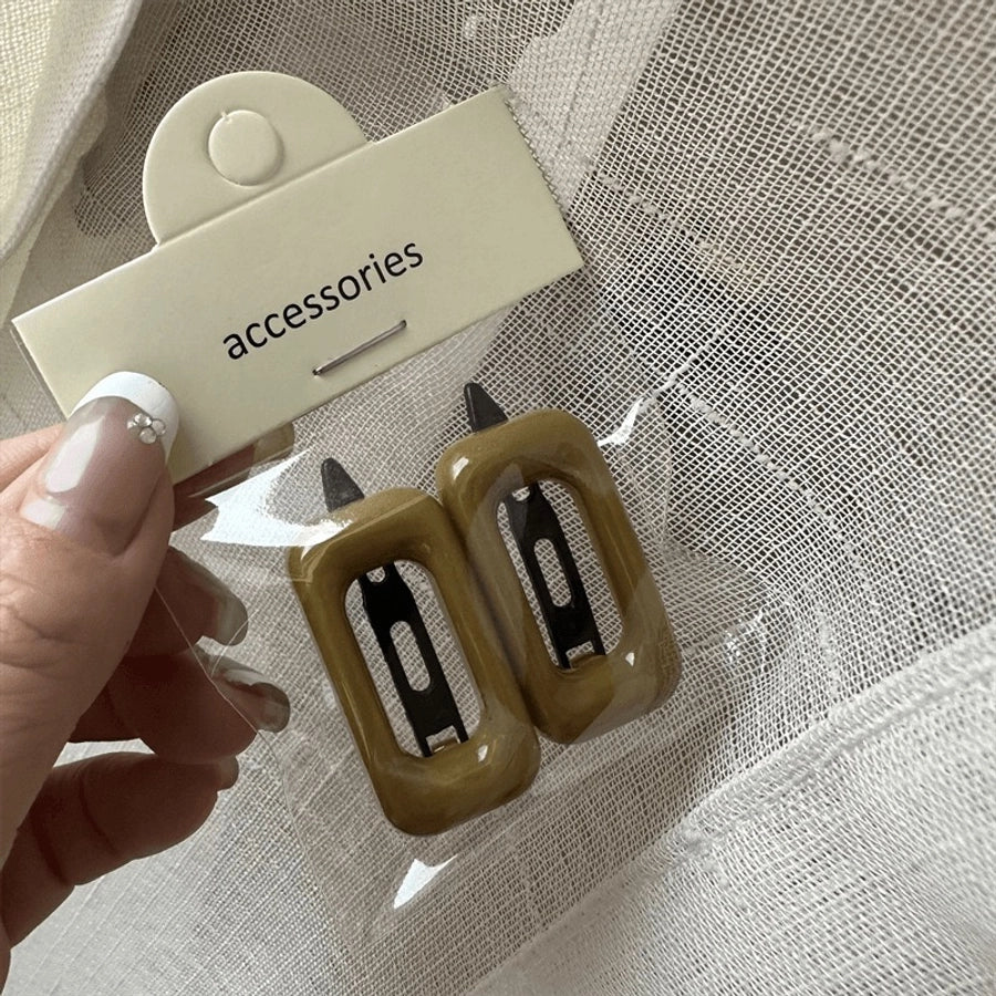 Personalized Girl Color Plastic Hairpin Advanced Design Sense Side Clip Hairpin a Pair of Hairclips Square Bang Clip Frog Buckle Bar Shaped Hair Clip Hairpin