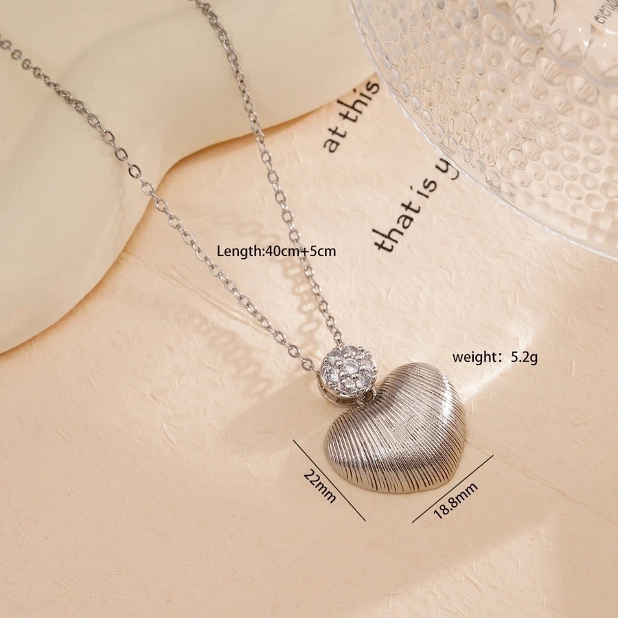 Jewelry Simple Style Heart Shape 304 Stainless Steel Copper Zircon Gold Plated Plating Inlay Pendant Necklace