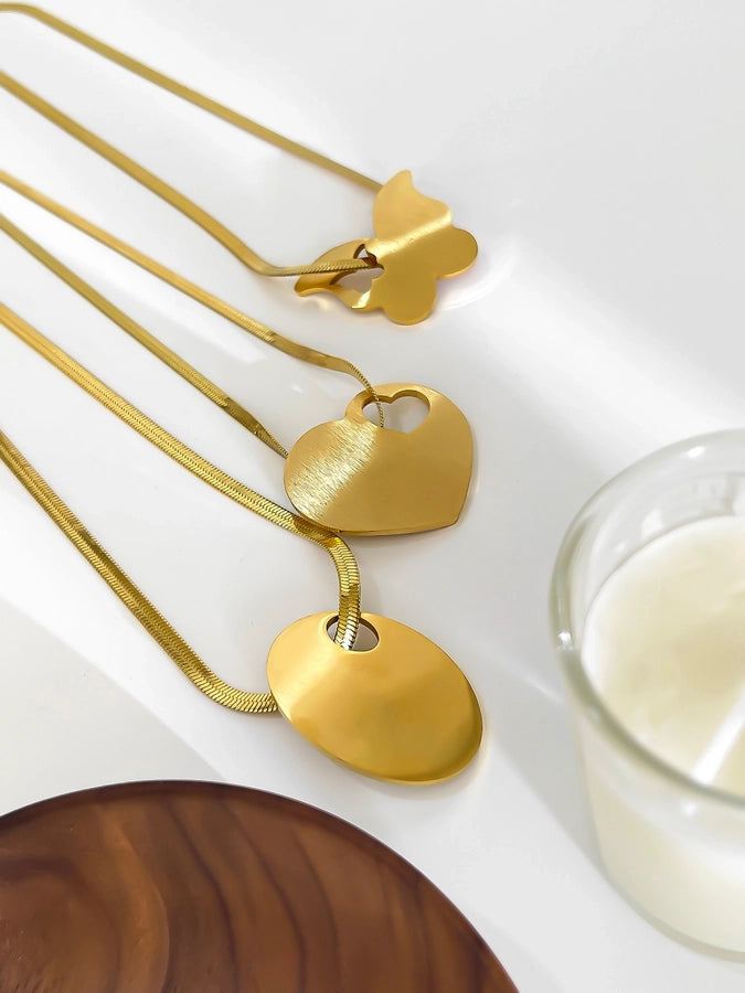 Jewelry Retro Exaggerated Heart Shape Butterfly 316L Stainless Steel  18K Gold Plated Pendant Necklace