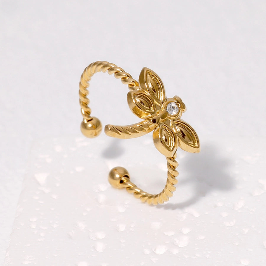 Jewelry Retro French Style IG Style Dragonfly 304 Stainless Steel 18K Gold Plated Rhinestone Stainless Steel Rings