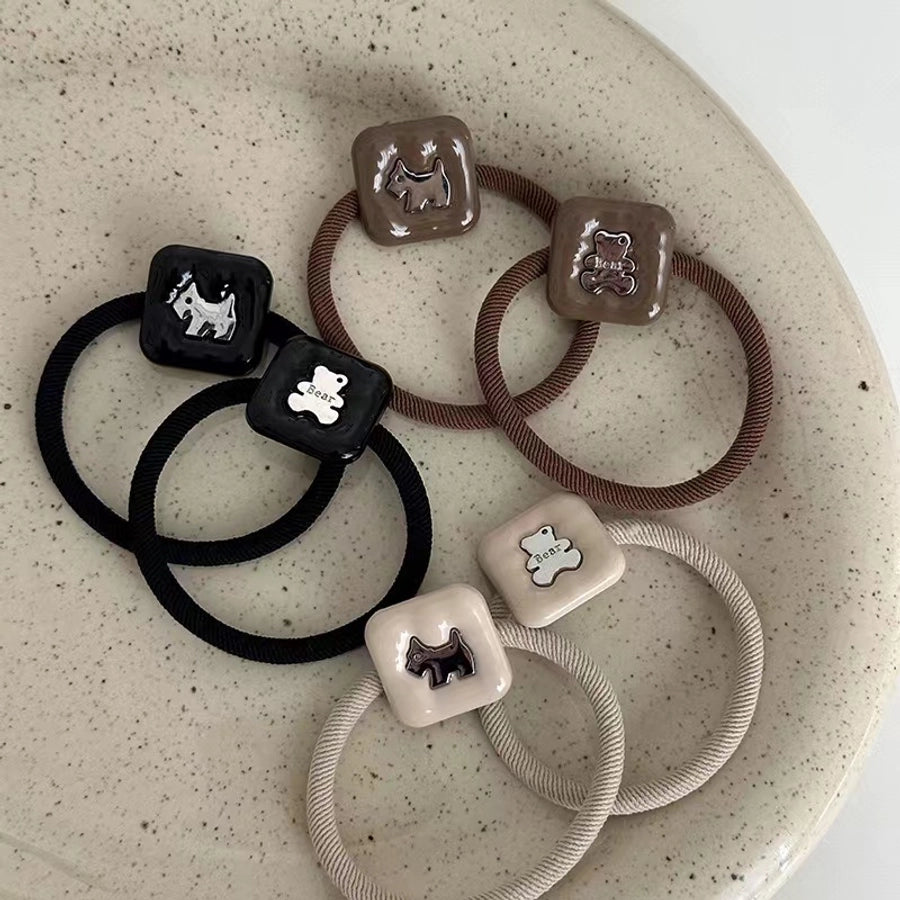 Korean Style New High-Grade Design Bear Puppy Necklace Square Rubber Band Tie Ponytail Hair String Headdress High Elasticity High Quality  Hair Accessories