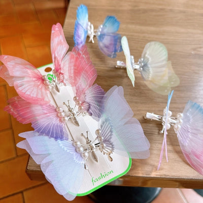 simple style butterfly metal inlay pearl hair clip