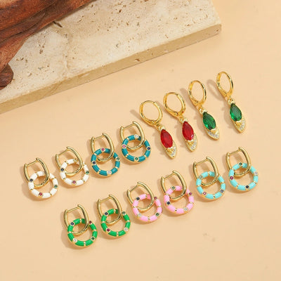 1 Pair Elegant Simple Style Solid Color Plating Inlay Copper Zircon 14K Gold Plated Drop Earrings