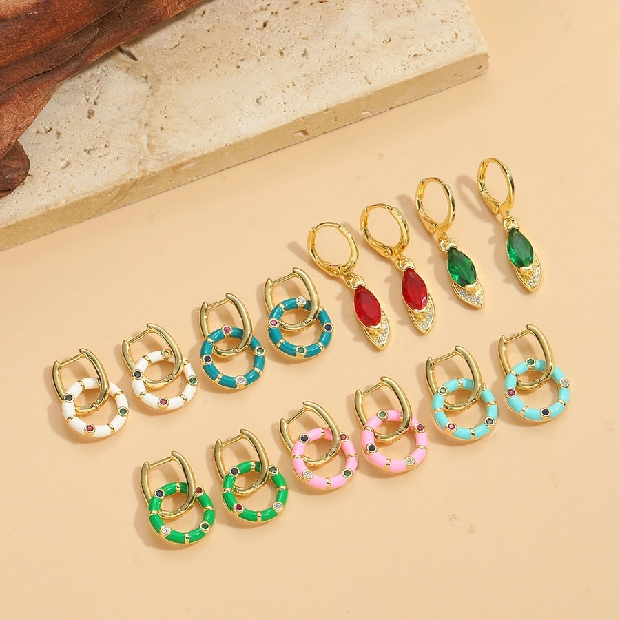 1 Pair Elegant Simple Style Solid Color Plating Inlay Copper Zircon 14K Gold Plated Drop Earrings