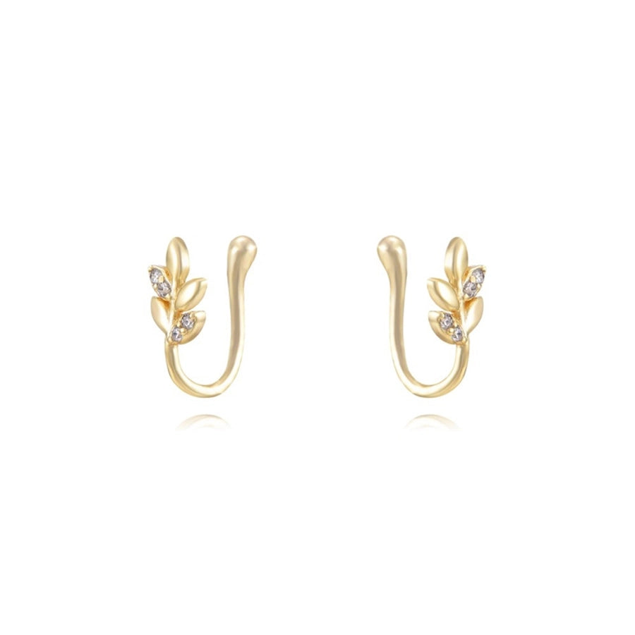 1 Pair IG Style Leaf Moon Heart Shape Inlay Copper Zircon Gold Plated Ear Cuffs