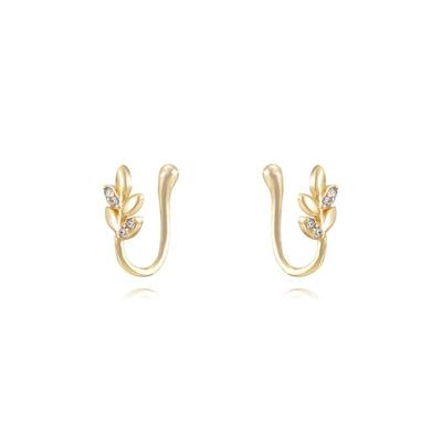 1 Pair IG Style Leaf Moon Heart Shape Inlay Copper Zircon Gold Plated Ear Cuffs