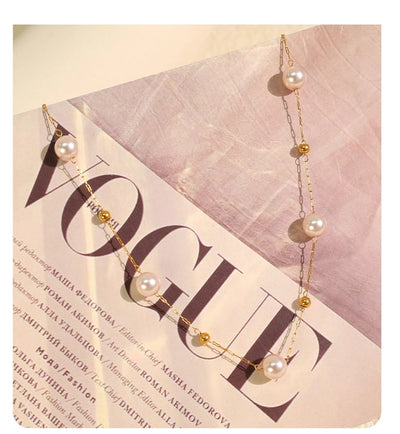 Jewelry IG Style Elegant French Style Round 304 Stainless Steel Artificial Pearls 18K Gold Plated Beaded Polishing Necklace