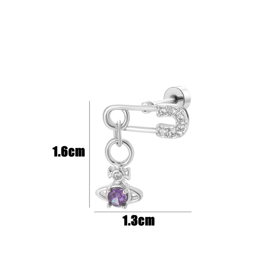 1 Piece Elegant Classic Style Paper Clip Planet Inlay Copper Zircon Drop Earrings