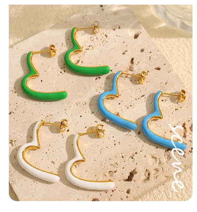 1 Pair IG Style Geometric Polishing Enamel Plating 304 Stainless Steel 18K Gold Plated Ear Studs