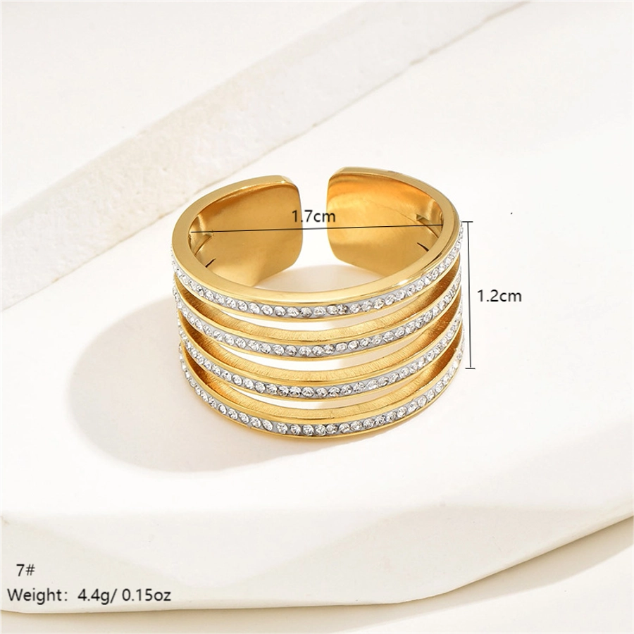Jewelry Elegant Streetwear Irregular 304 Stainless Steel Rhinestones 14K Gold Plated Polishing Plating Inlay Wide Band Rings Open Rings