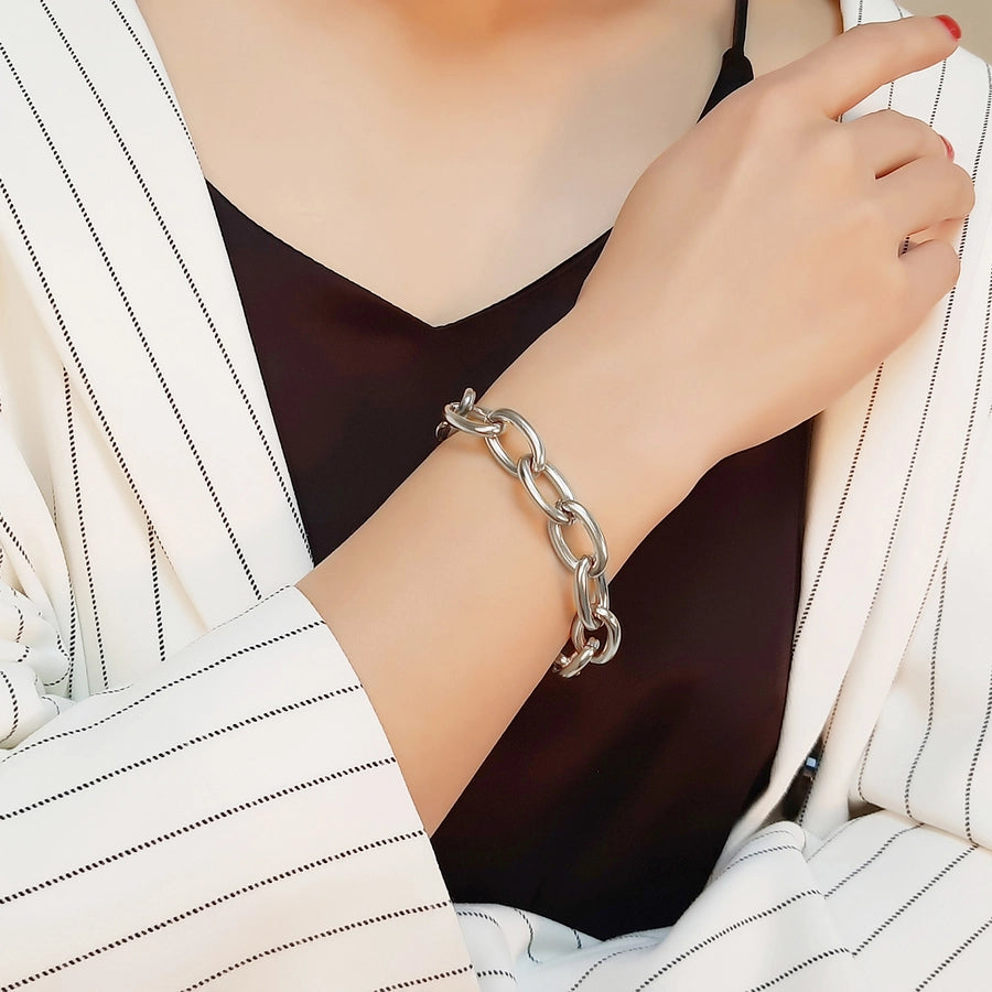 Elegant Simple Style Streetwear Solid Color 304 Stainless Steel 18K Gold Plated Bracelets In Bulk