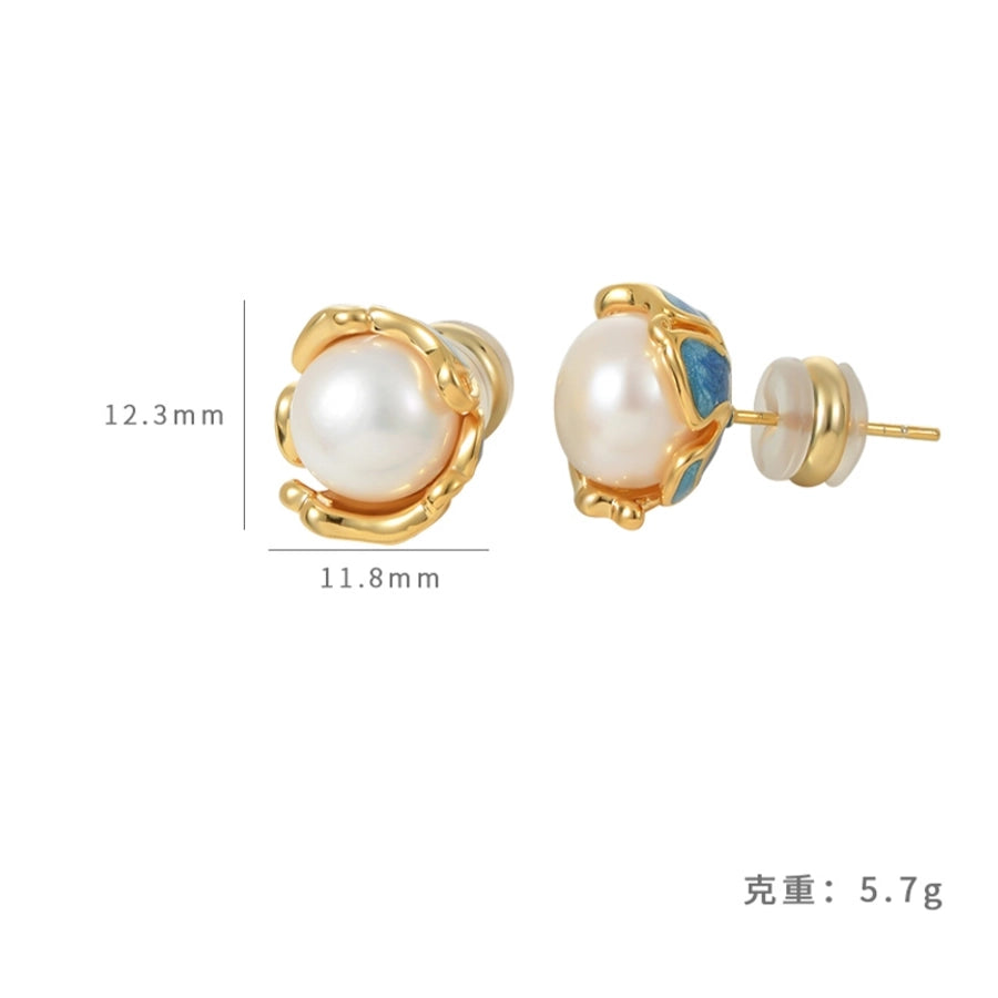 1 Pair Elegant Sweet Simple Style Round Square Inlay Copper Freshwater Pearl Zircon 18K Gold Plated Ear Studs