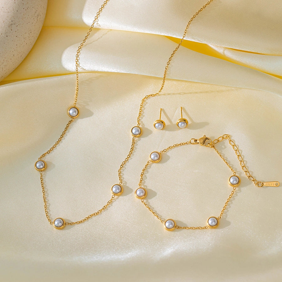 Jewelry Casual Simple Style Commute Round 304 Stainless Steel Plastic 18K Gold Plated Pearl Bracelets Earrings Necklace