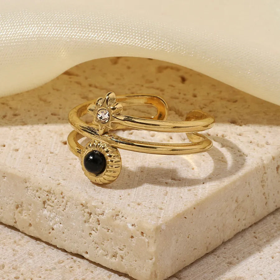 Wholesale Jewelry Retro French Style Simple Style Geometric Titanium Steel Natural Stone Plating Open Rings