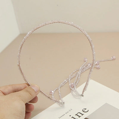 women's shiny solid color artificial crystal beaded tassel hair band