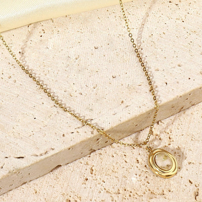 Jewelry Vintage Style Geometric Titanium Steel Natural Stone 14K Gold Plated Plating Pendant Necklace