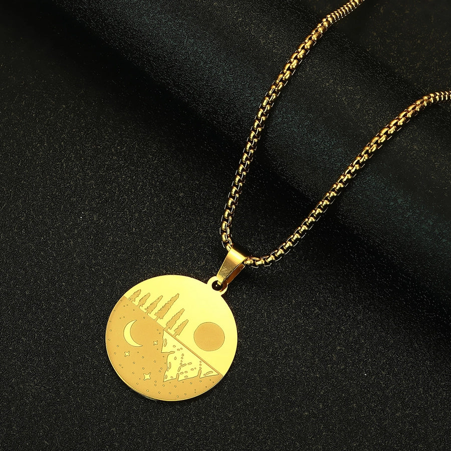 Jewelry Streetwear Moon Forest 304 Stainless Steel Pendant Necklace