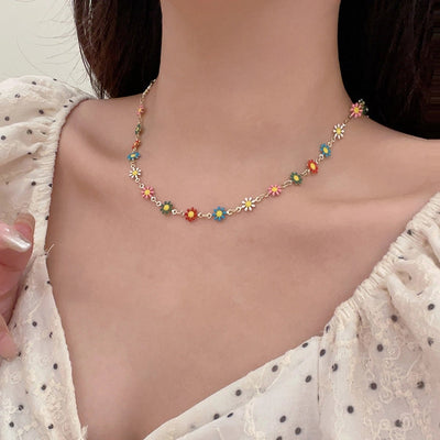 Copper Enamel Plating Daisy Necklace