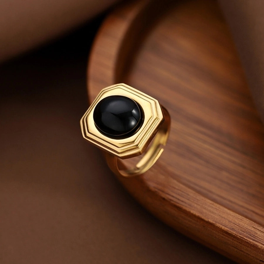Jewelry Classical Retro Vintage Style Geometric 304 Stainless Steel Natural Stone Inlay Rings