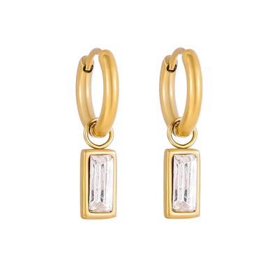 1 Pair IG Style Heart Shape 304 Stainless Steel Rhinestones 18K Gold Plated Earrings