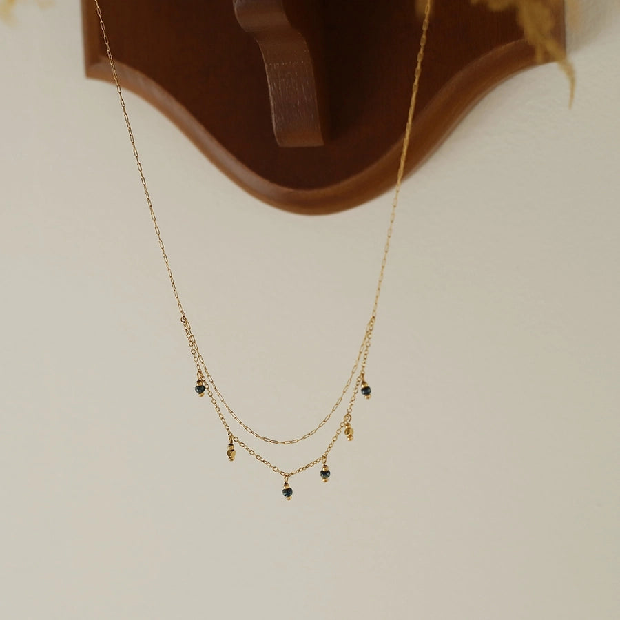 Jewelry Vintage Style Geometric 304 Stainless Steel natural stone 18K Gold Plated Beaded Plating Double Layer Necklaces