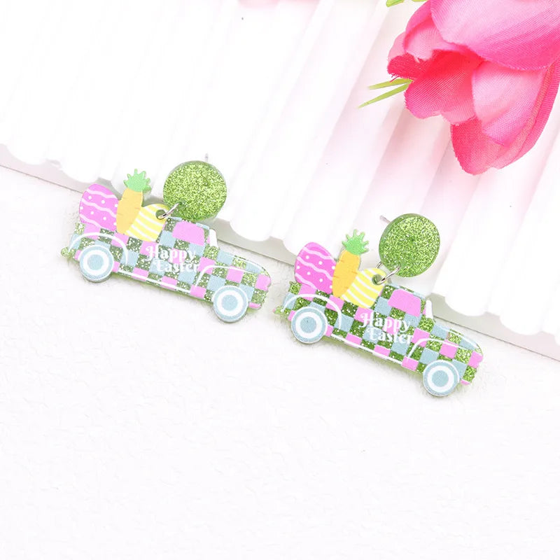 1 Pair Sweet Rabbit Colorful Egg Arylic Drop Earrings