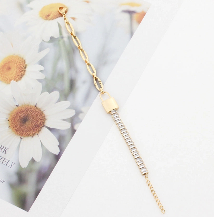 Elegant Streetwear Rectangle Titanium Steel Zircon Bracelets In Bulk