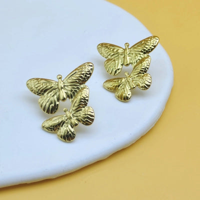1 Pair Retro Classic Style Butterfly 304 Stainless Steel 18K Gold Plated Ear Studs