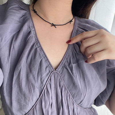 Jewelry Cute Bow Knot 304 Stainless Steel Cloth Glass Beaded Handmade Necklace